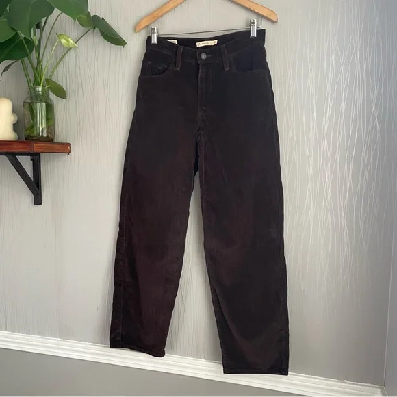 Levi's Baggy Dad Corduroy Pants Dark Brown Size 24 Premium - Picture 4 of 15